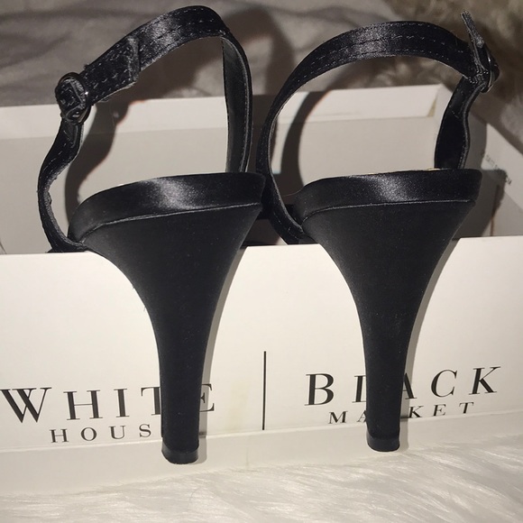 Black Satin Sling-back Heels - Picture 5 of 6
